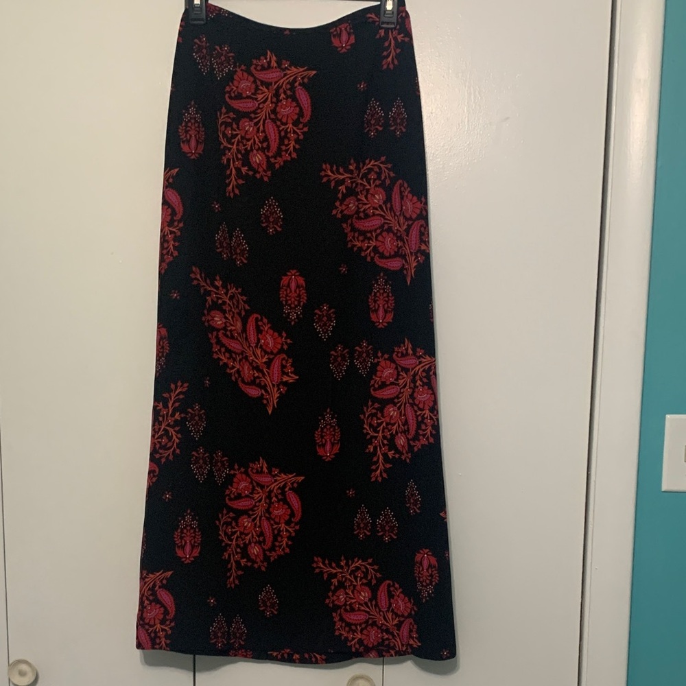 La Belle Black and Red Floral Maxi Skirt